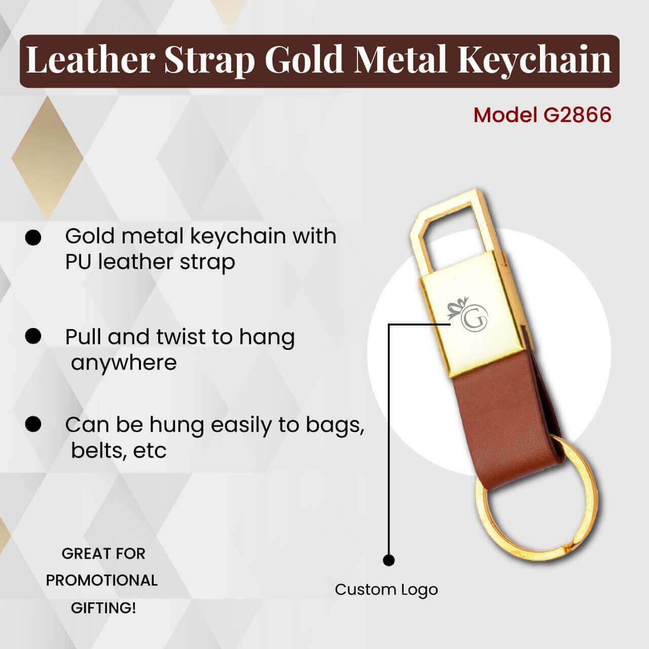Leather Strap Gold Metal Keychain